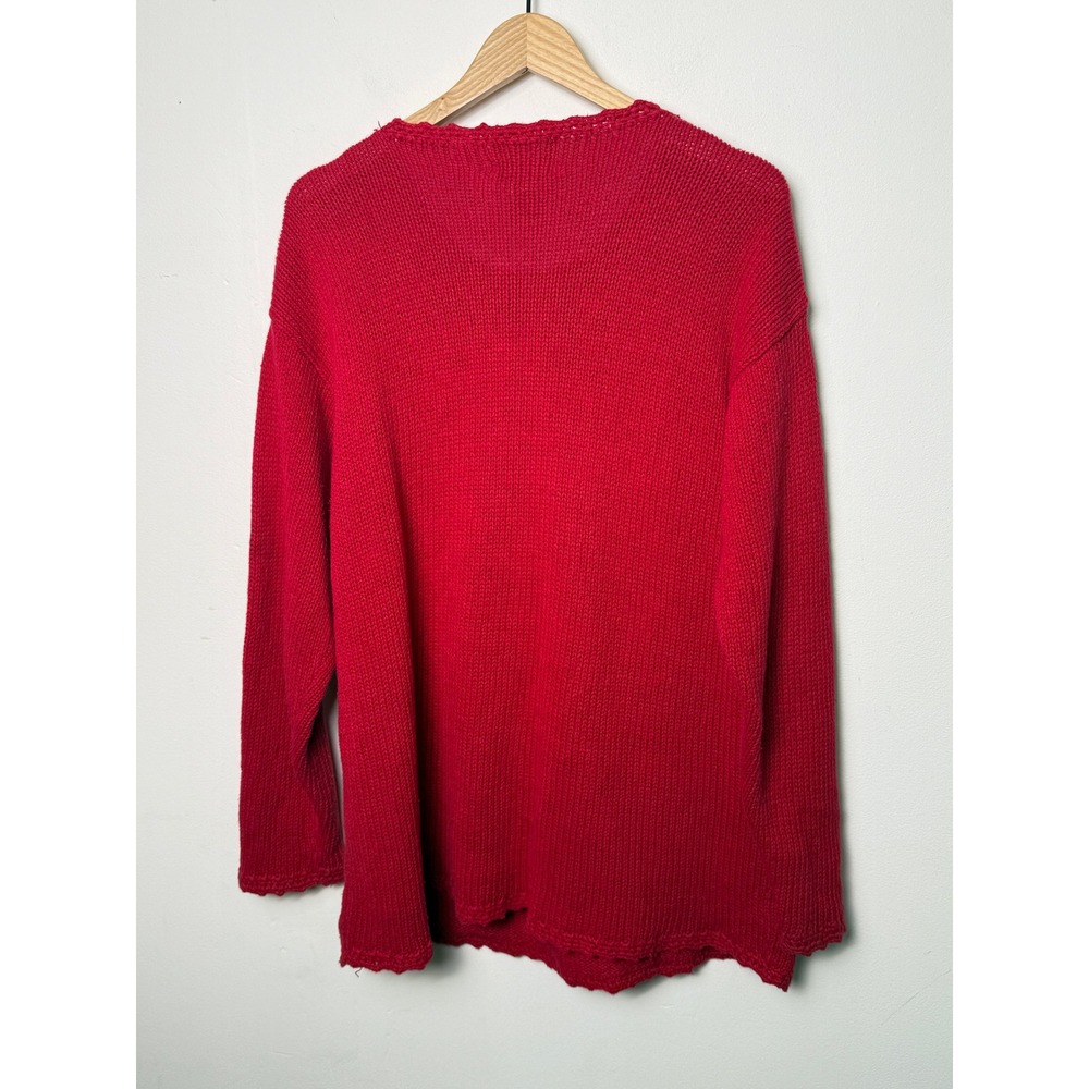 Red Vintage Christmas Tree Embroidered Beaded Sweater Large Stitches In Time - Picture 3 of 7